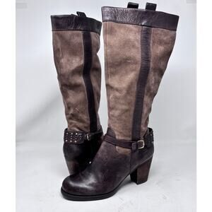 Naturalizer Knee High Boots Size 9.5 Suede Leather Stud Harness Brown Moto Boots